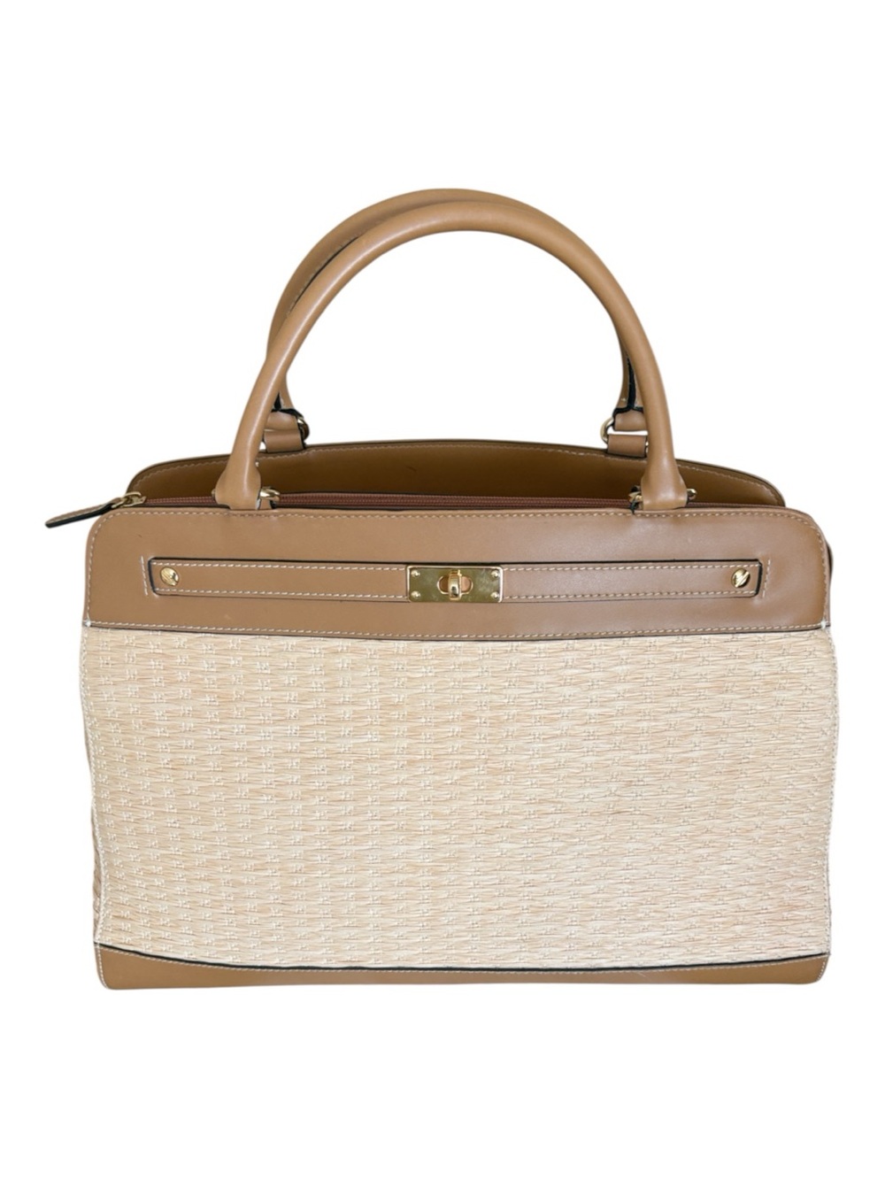 Etienne Aigner Beige and Tan Straw Satchel